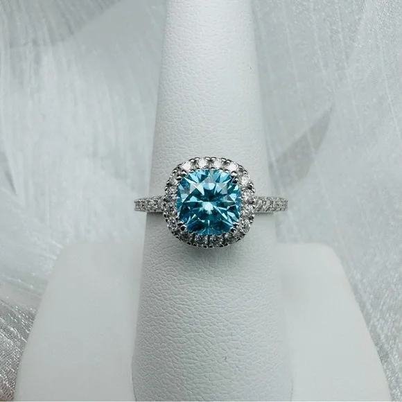 3.87 CT Moissanite Diamond Blue w Pavé Eternity Band - Picture 1 of 3